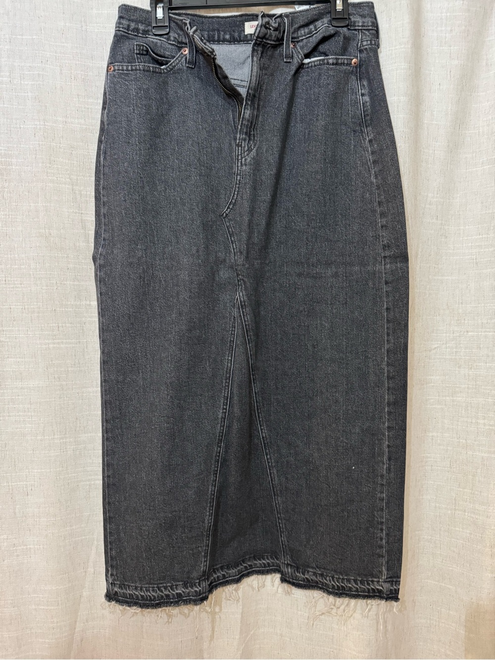 High-Waist Black Denim Midi Skirt